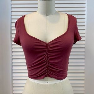 Dark Mauve Ruched Crop Top